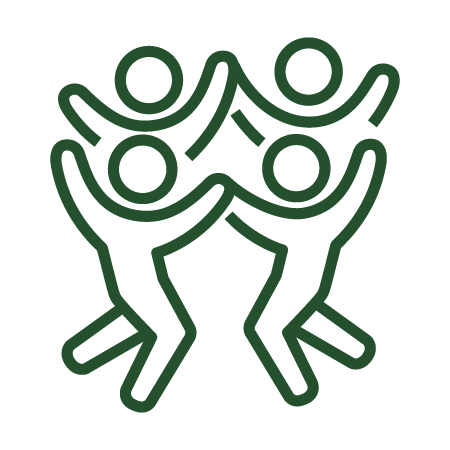 Icon showing group of four people celebrating together